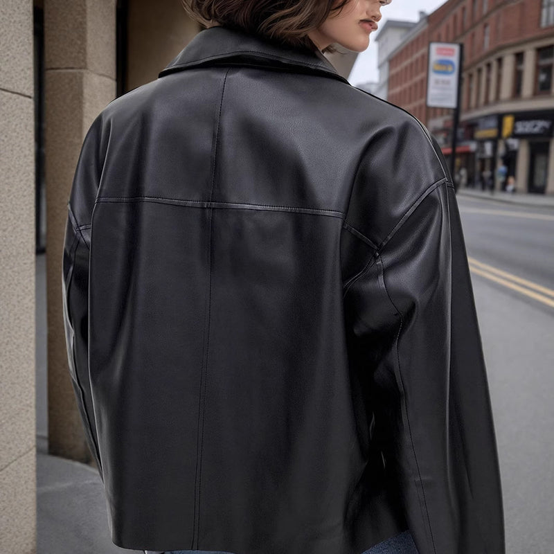 Rhea – Cropped Faux Leather Jacket