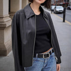 Rhea – Cropped Faux Leather Jacket