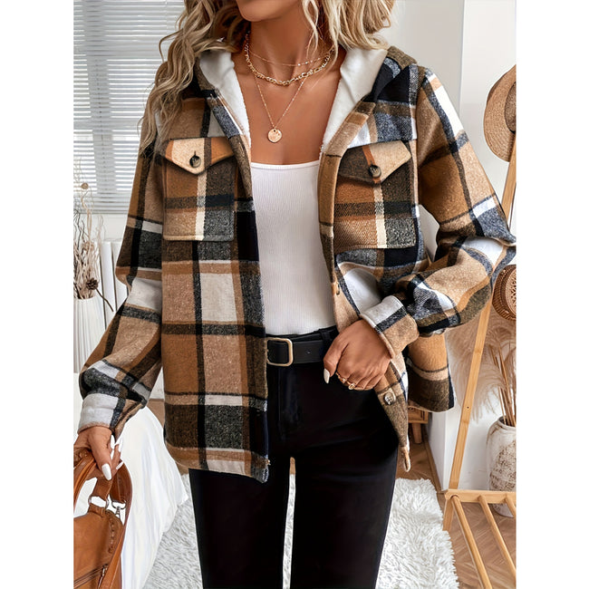 Hadley – Plaid Fleece-Lined Hooded Jacket Hover Image