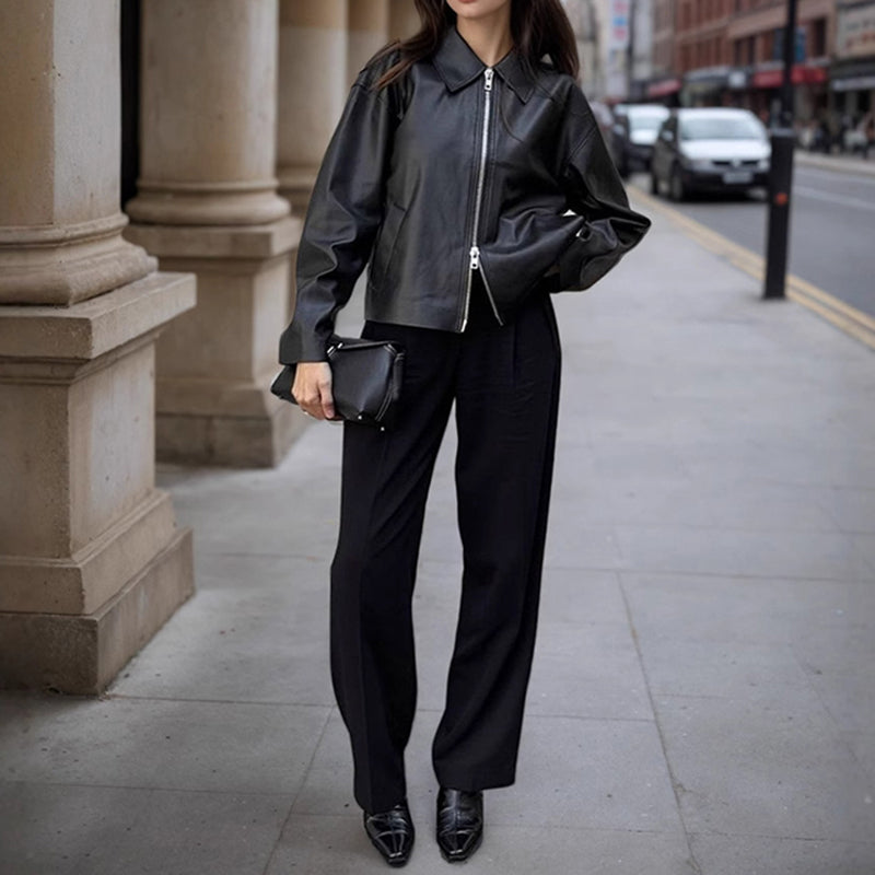 Rhea – Cropped Faux Leather Jacket